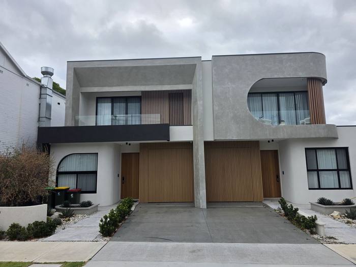 Sydney duplex development — twin dwelling facade with timber cladding